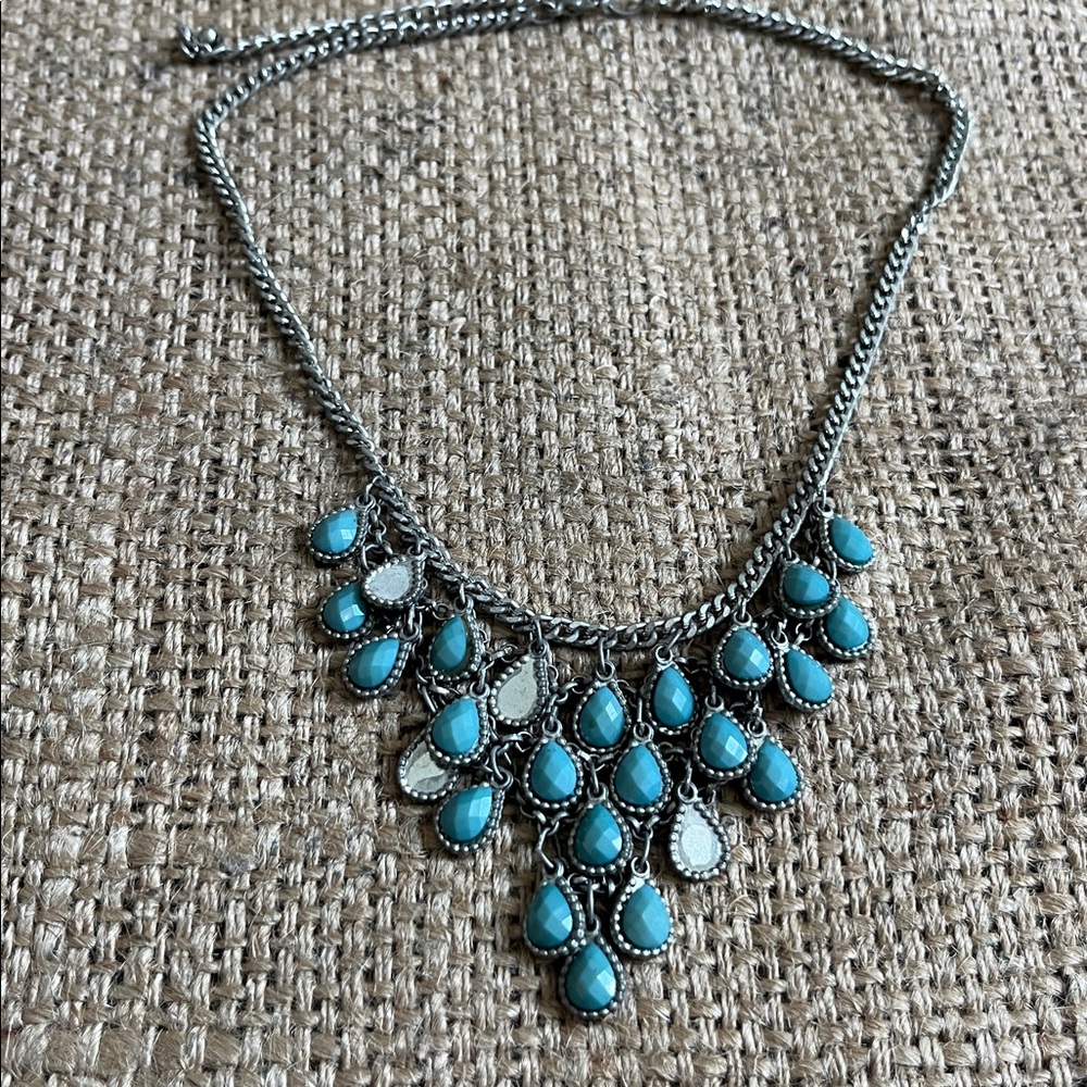 Turquoise color Teardrop Statement Waterfall Necklace Women Jewelry festival